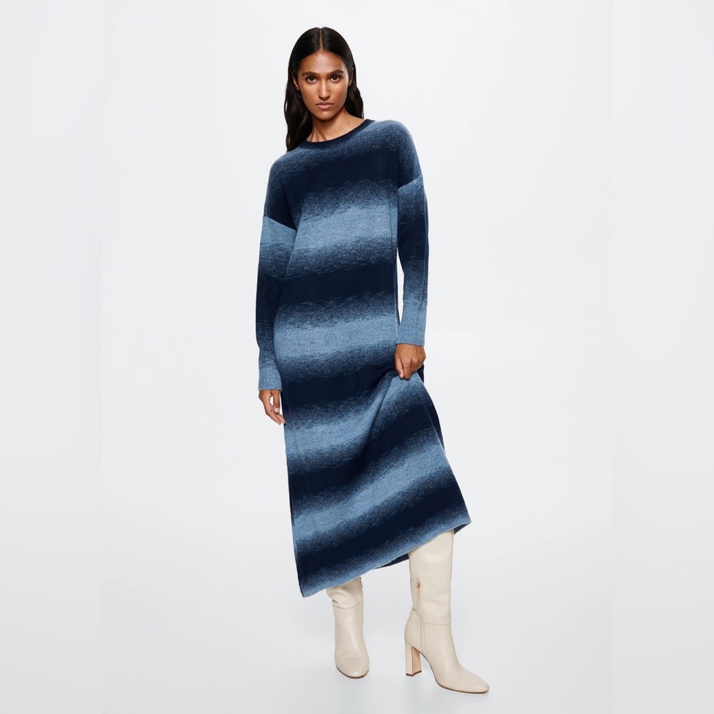 Mango Navy and Light Blue Knit dress